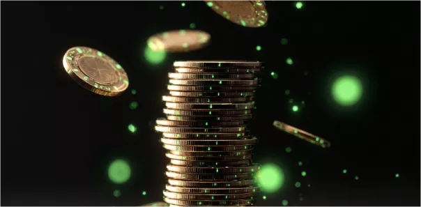 كومة من عملات WinWin الذهبية اللامعة التي تنتظر الفائز